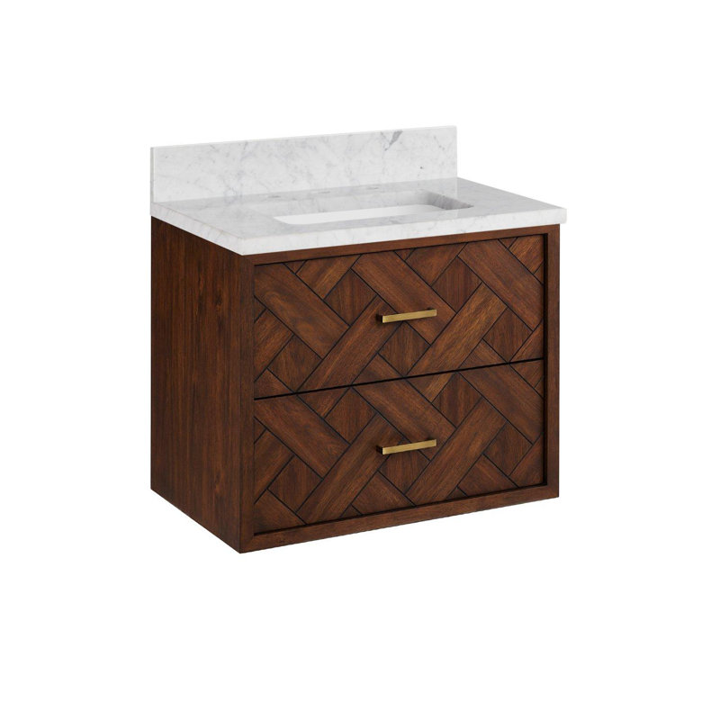 Patzi Wall Mounted Single Basin Vanity Set with Cabinet and Vanity Top, Carrara Marble, 24"