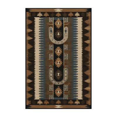 Washable Horseshoe Pattern Southwestern Area Rug