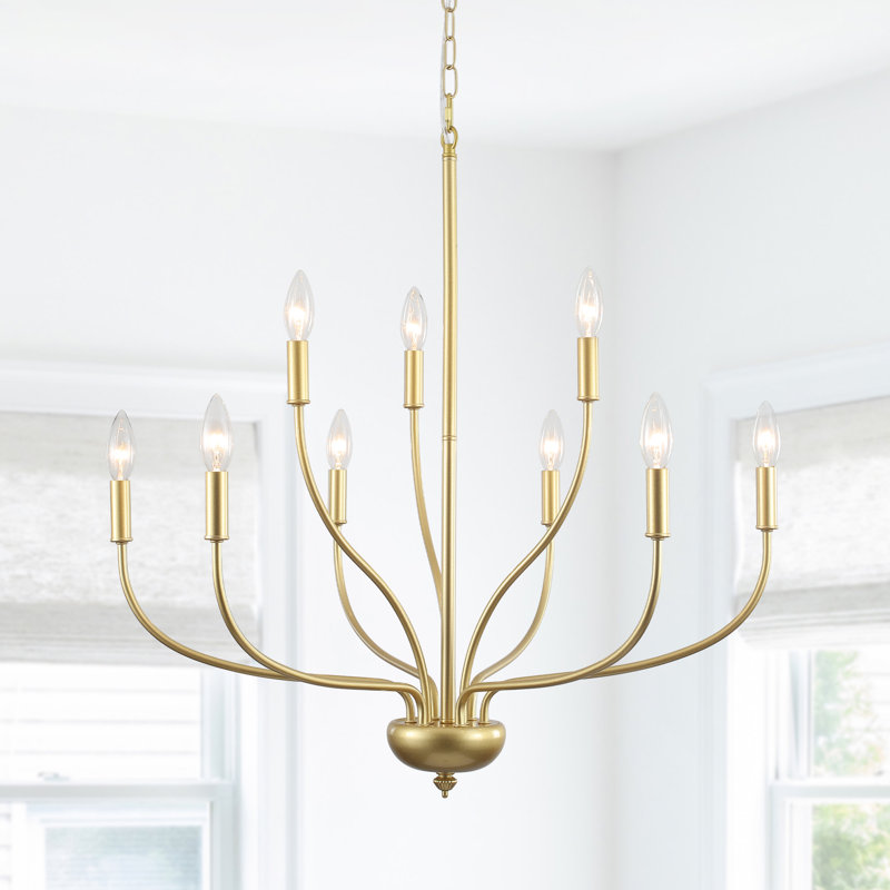 Lustre de style bougie classique / traditionnel à 2 niveaux à 2 lumières à intensité variable Sebron, Doré, 9 lumières