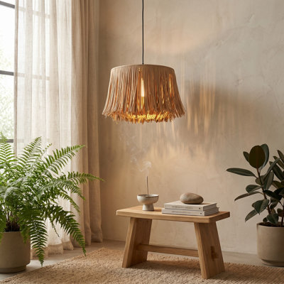 Suspension bohème, plafonnier à pompons en fibres naturelles tissées à la main, étanche IP55
