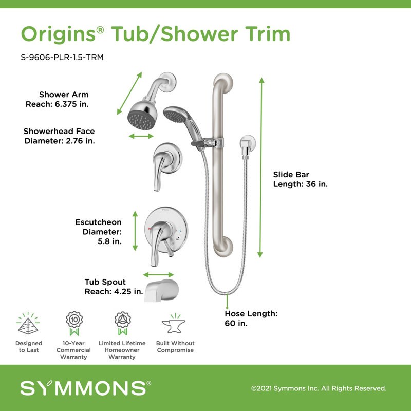Garniture de robinet de baignoire et douche à poignée simple Origins, Chrome