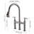 Brushed Nickel Bridge Kitchen Sink Faucet, Pull-Down , 3 Holes 2 Handles, Functional Hole Faucet With Pull-Down, Nickel, Materials