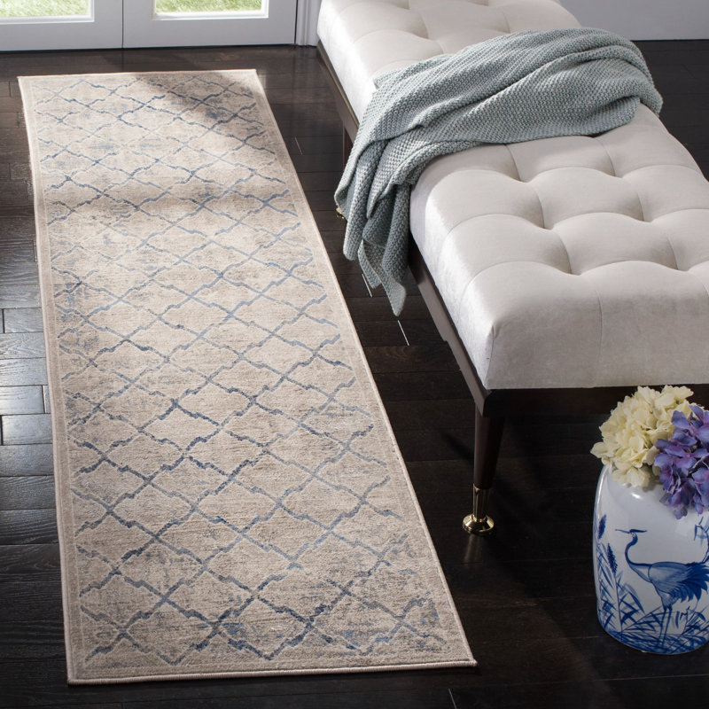 Aubreelynn Cambrai Geometric Light Gray/Dark Blue Area Rug, Runner 2' x 8'