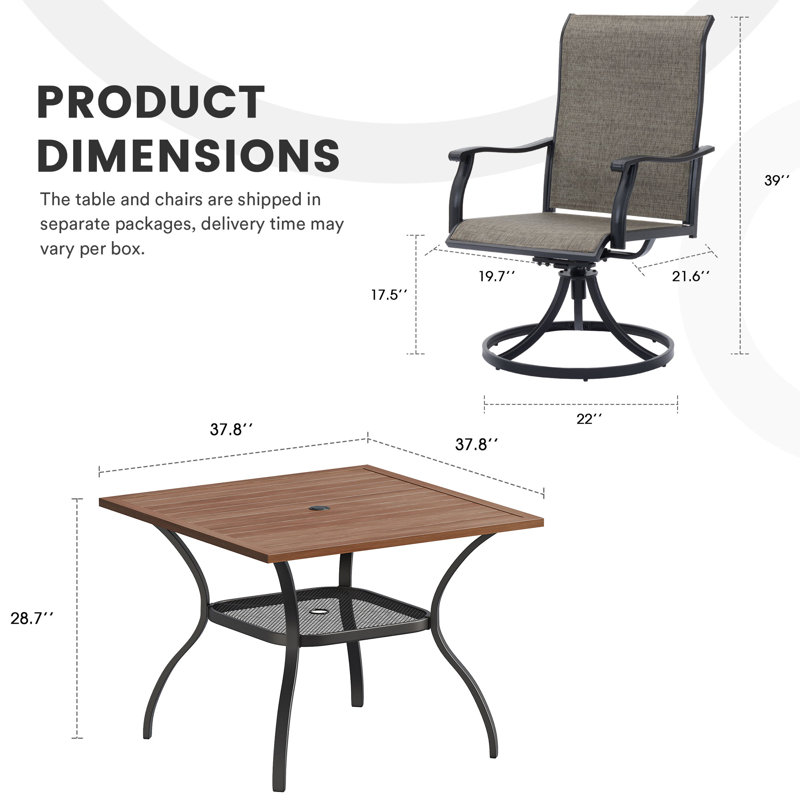 Ensemble repas pour patio, Bois brossé brun / gris / noir