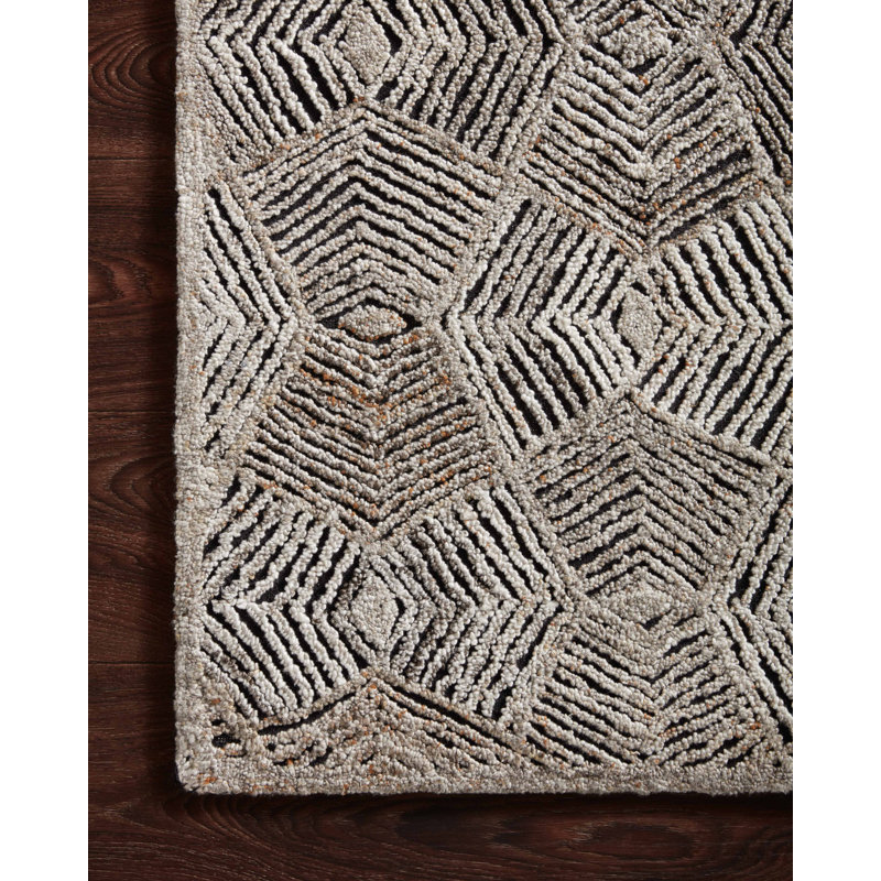 Tapis géométrique en polyester tissé à la main Emilianna, Rectangle 5 pi x 7 pi 6 po