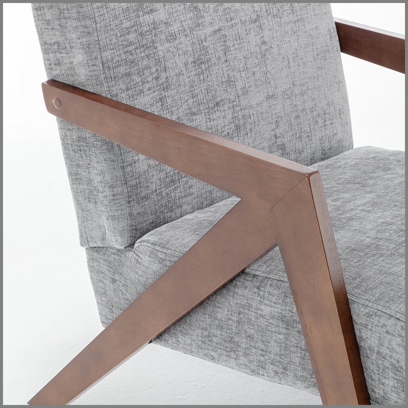 Fauteuil d'appoint Mid-Century moderne avec structure en bois, fauteuil de lecture rembourré avec tissu en lin doux, fauteuil d'appoint pour le salon, la chambre à coucher, facile à assembler