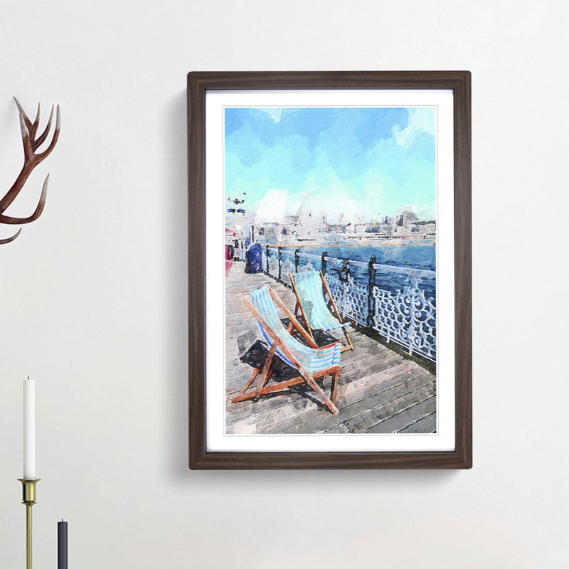 Upon Brighton Beach Pier in Abstract - Picture Frame Painting Print on MDF, 48cm H x 36cm W x 2cm D, Walnut Framed