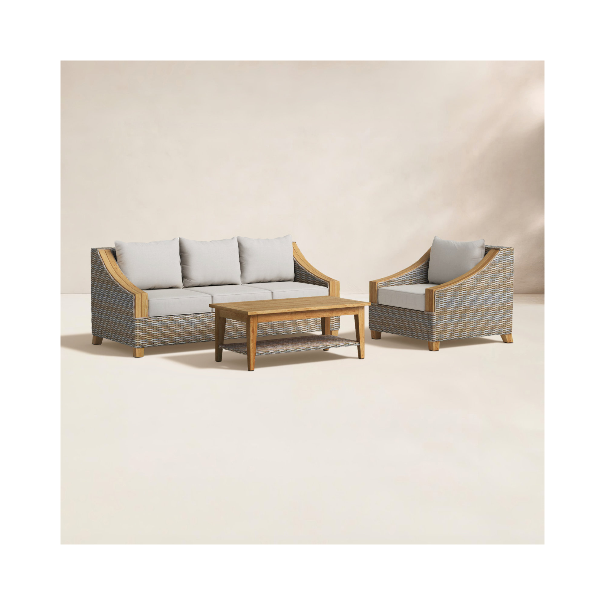 Carlton 3 Piece Rattan Sofa Seating Group with Sunbrella Cushions.