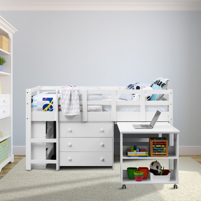 Dreem Kids Twin Loft Bed with Drawers, White
