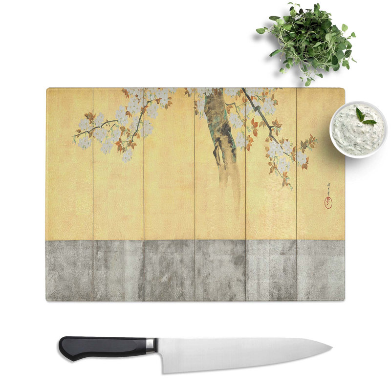 Tempered Glass Blossoming Cherry Trees Vol.1 by Sakai Hoitsu Chopping Board, 39cm W x 28.5cm L