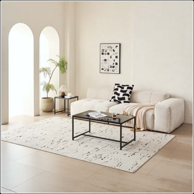 Black Glass Coffee Table with Metal Legs