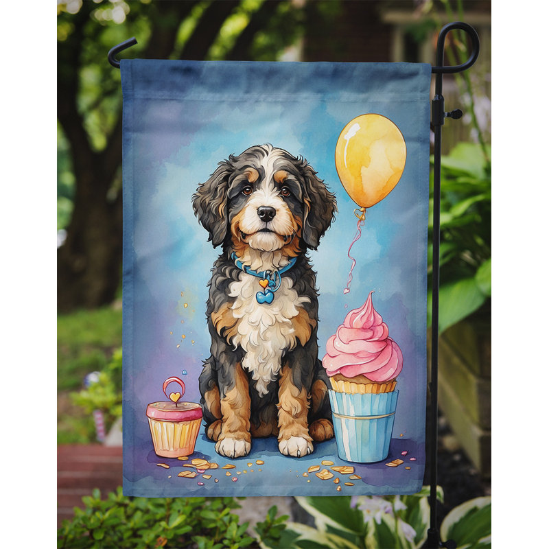 Drapeau de jardin «Happy Birthday», Bernedoodle