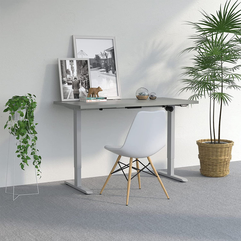 Midtown Value Height Adjustable Standing Desk, Single Motor, 48x24, Grey Strand Top with Brushed Silver Frame