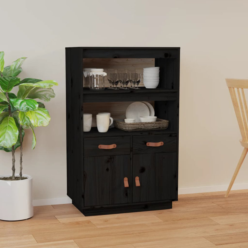 Kyi 67cm Solid Wood Sideboard, Black