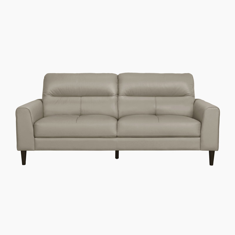 Upton 76'' Modern & Contemporary Top Grain Leather Sofa with Solid Wood Legs in Brown Finish, Beige Leather Match