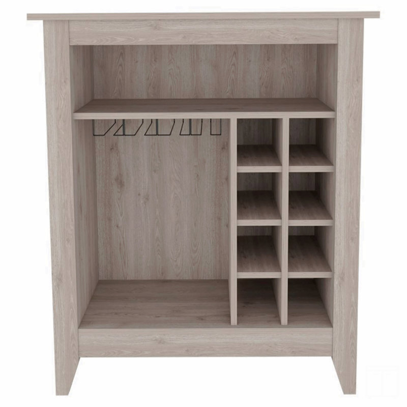 Armoire de bar Essential, une tablette ouverte, six supports à vin intégrés, un tiroir - gris clair