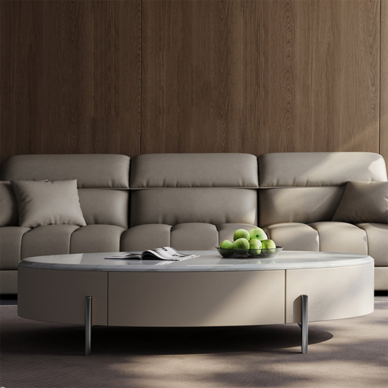 Table de salon ovale en marbre, H 15,7 po x L 47,2 po x l 23,6 po
