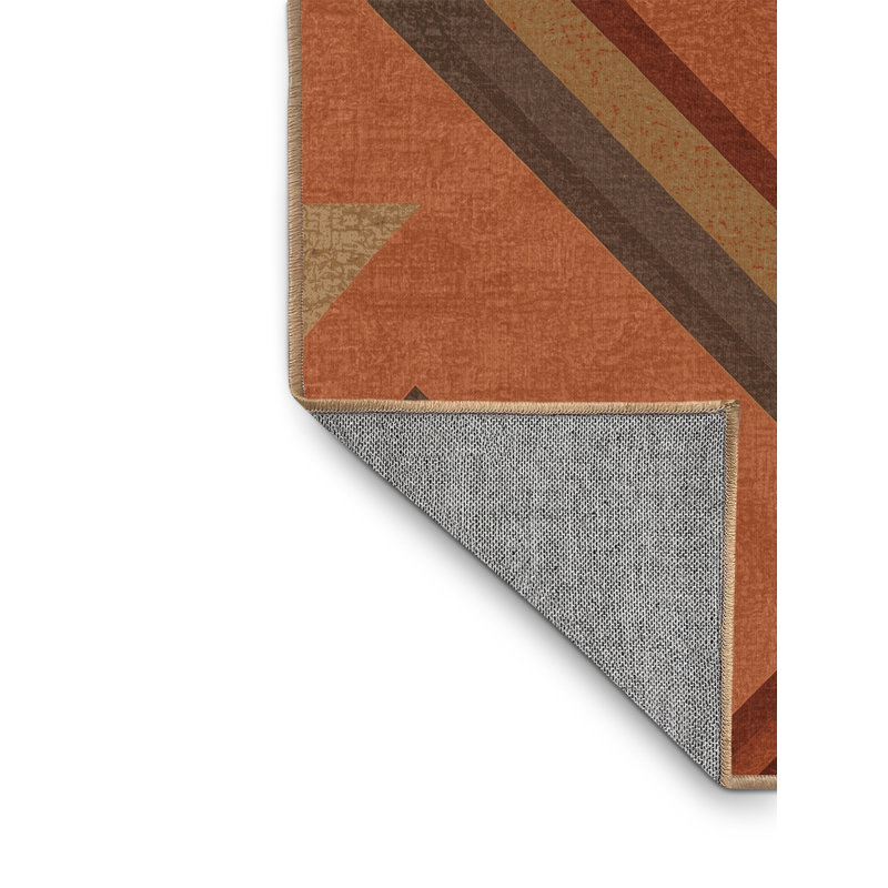 Machine Washable Orys Rustic Geometric Rug in Brown – LightBrown Binding, 2 x 3