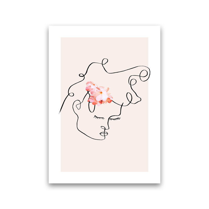 Semiprofile Messy Hair Blush Flower by Planeta444 - Print, 30cm H x 21cm W x 1cm D, No Framed