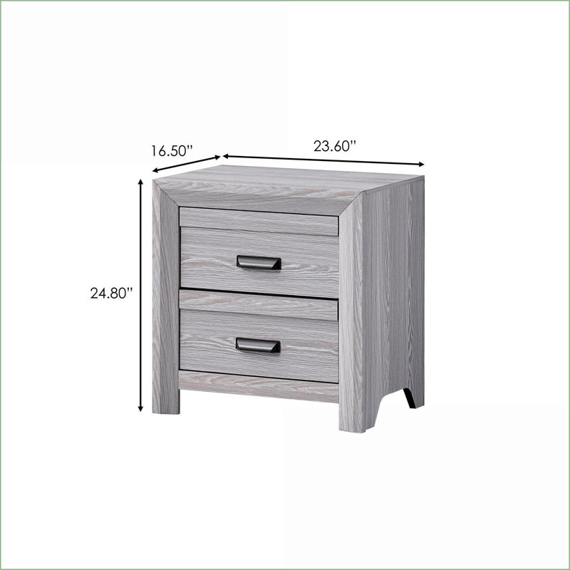 Table de chevet contemporaine en bois gris rustique avec 2 tiroirs de rangement, Gris