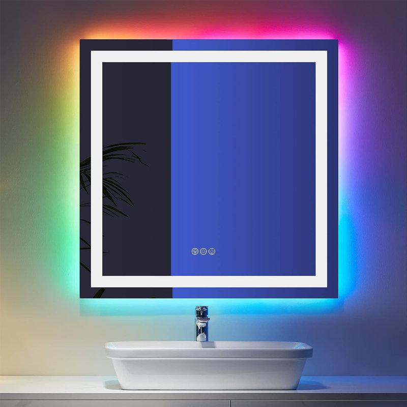  Wayfair Basics® UL Certified RGB Backlit & LED Frontlit Anti-Fog Tempered Glass Bathroom/Vanity Mirror, 36" x 36"