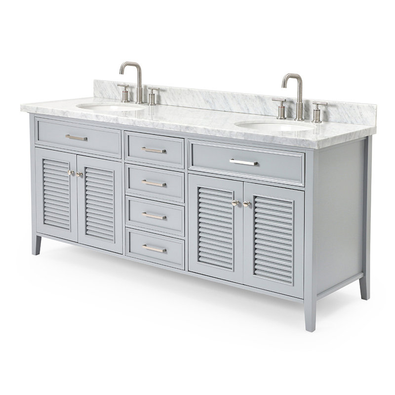 Kensington 73'' W Double Vanity, Gray, Oval, Pure White Quartz