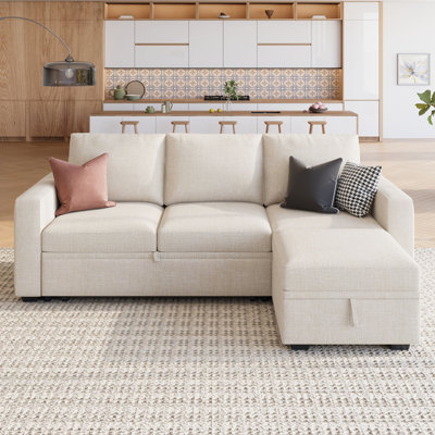 L-Shaped Sectional Modular Sofa Bed With Storage Seat