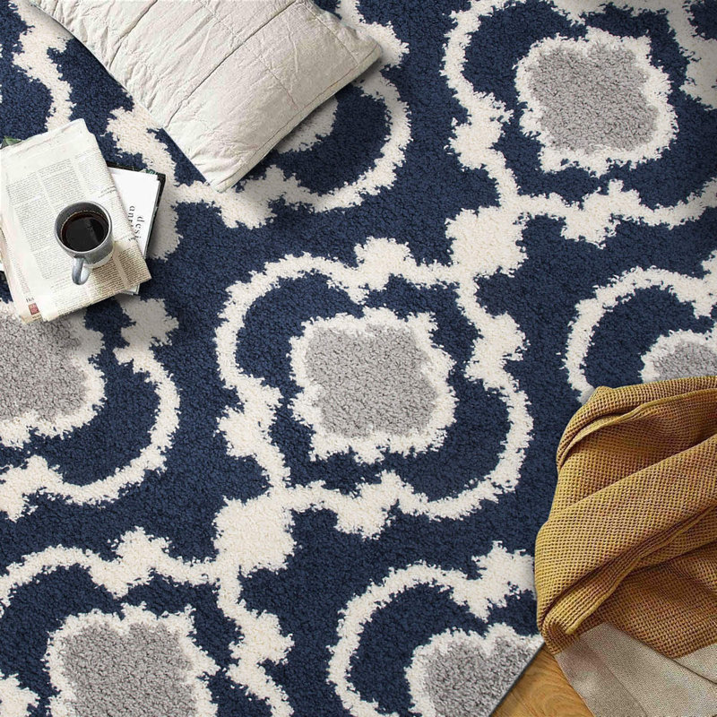 Tapis bleu marine à poils longs Gertz, Rectangle 2 pi x 3 pi