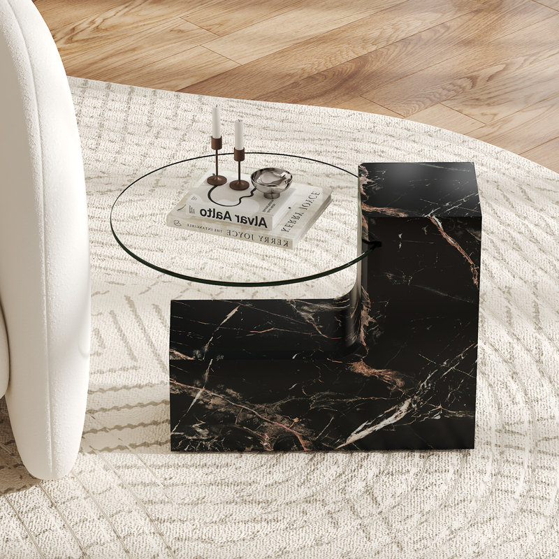 2-Piece Modern Round Nesting Coffee Table Set For Home & Apartment, Black, 29.9" H x 29.9" L x 17.3" W