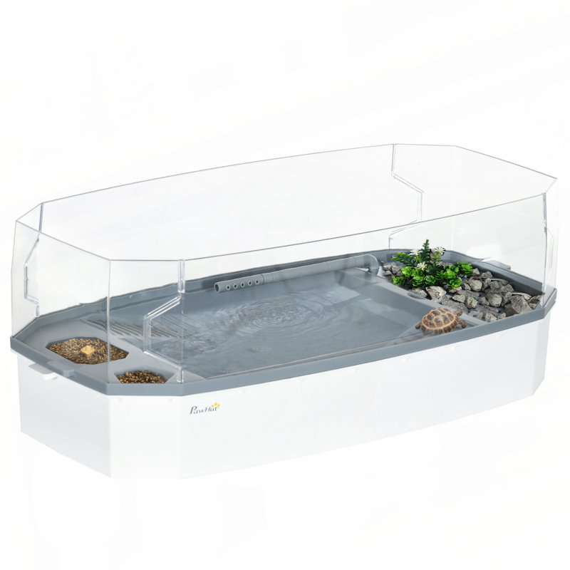 Ensemble de réservoir de tortues PawHut, aquarium de tortues avec plateforme de pèlerinage, pompe à eau, conception de couche filtrante, vue dégagée sur l'habitat des reptiles, eau facile à nettoyer et à changer, zone multifonctionnelle