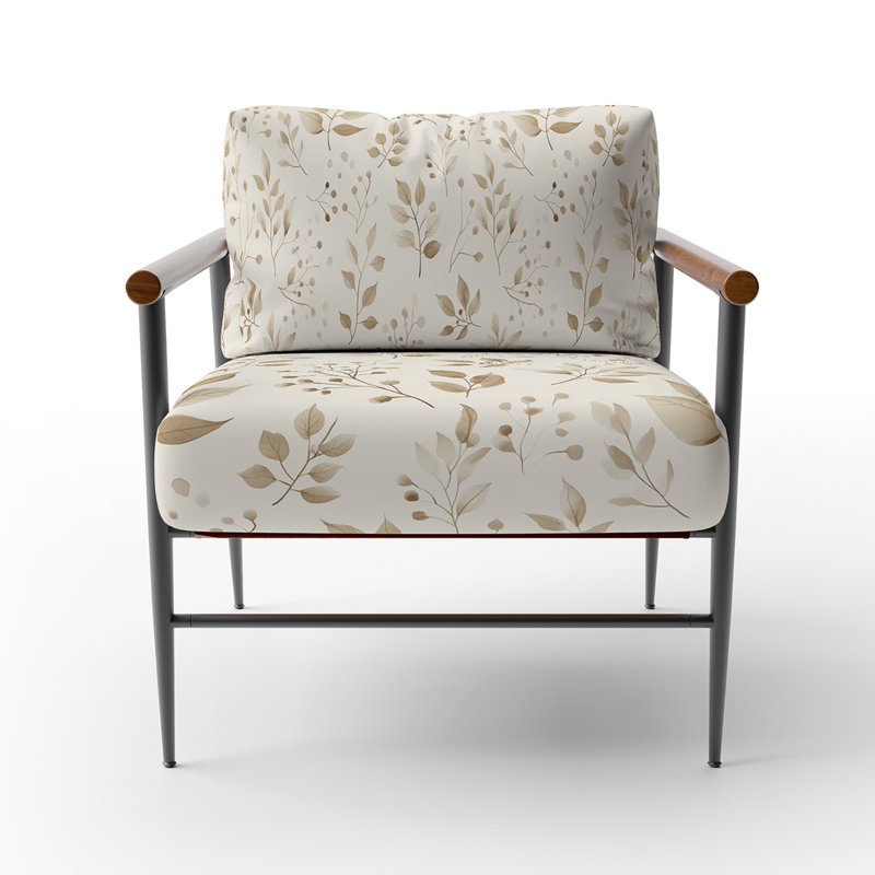 Chaise rembourrée Floral, Bras ronds bruns