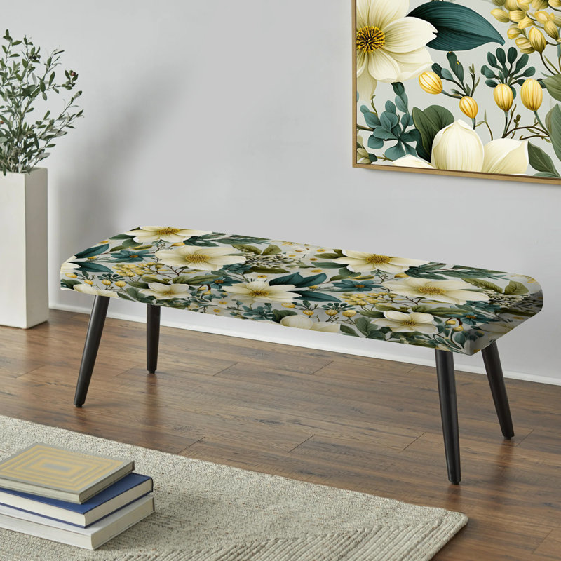 Botanical Bliss Boho Peonies Pattern I - Floral Upholstered Black Bench