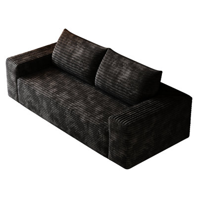 Velours côtelé 63 po 2 places, peau et confort, sans assemblage, noir, éponge à haute densité, conception moderne pour plusieurs espaces intérieurs