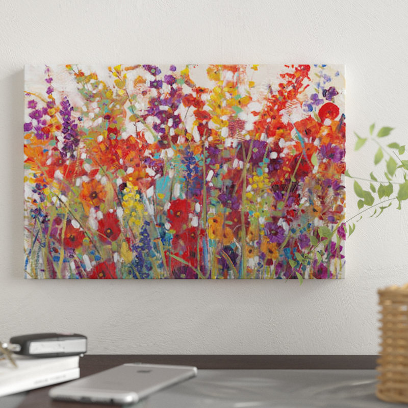 Vibrant Multicolor Floral Canvas Print on Pine Wood
