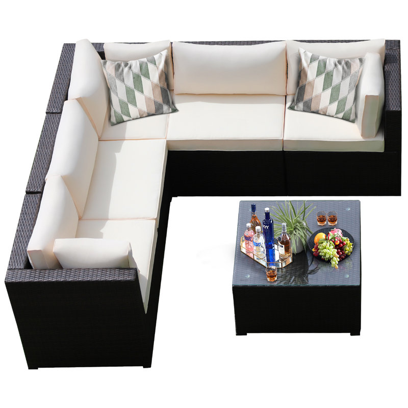 Ensemble de meubles de patio en rotin 6 pièces Patiojoy, Blanc