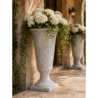 Misu Classic Fiberglass Urn Planter with Pedestal Base