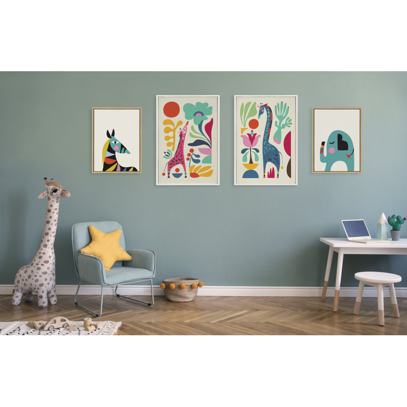«Giraffe Garden and Giraffe Garden II» par Rachel Lee, ensemble de 3 toiles encadrées