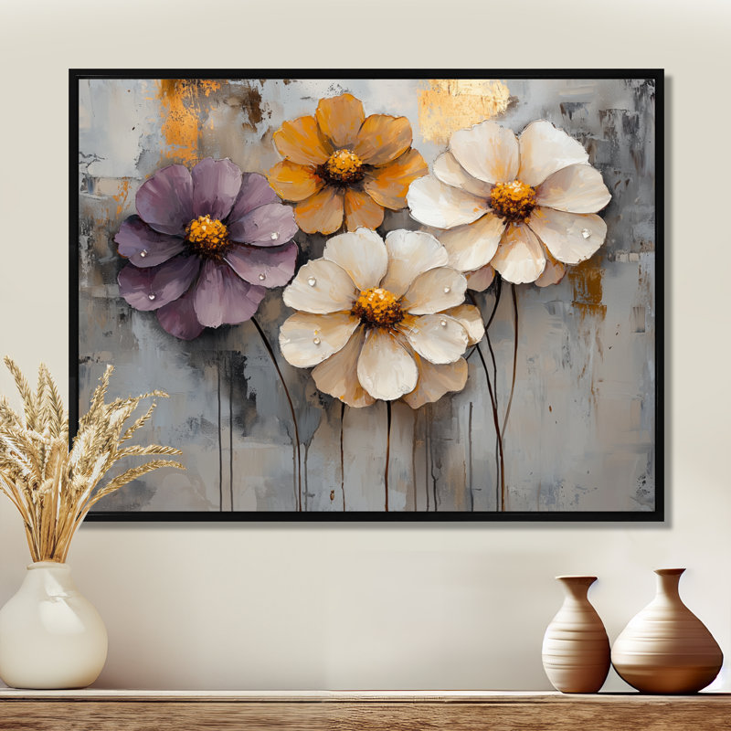 Jaddan Golden Zinnias, fleurs sauvages, beauté dépliée IV - Zinnias, art mural, H 30 po x l 40 po, Noir, noir, noir, noir
