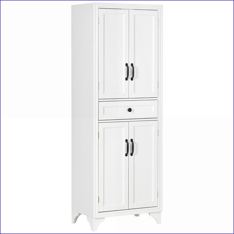 Kitchen Pantry Cabinet | HOMCOM 67” Tall Freestanding 4-Door with Drawer &amp; Adjustable Shelves | White | MDF