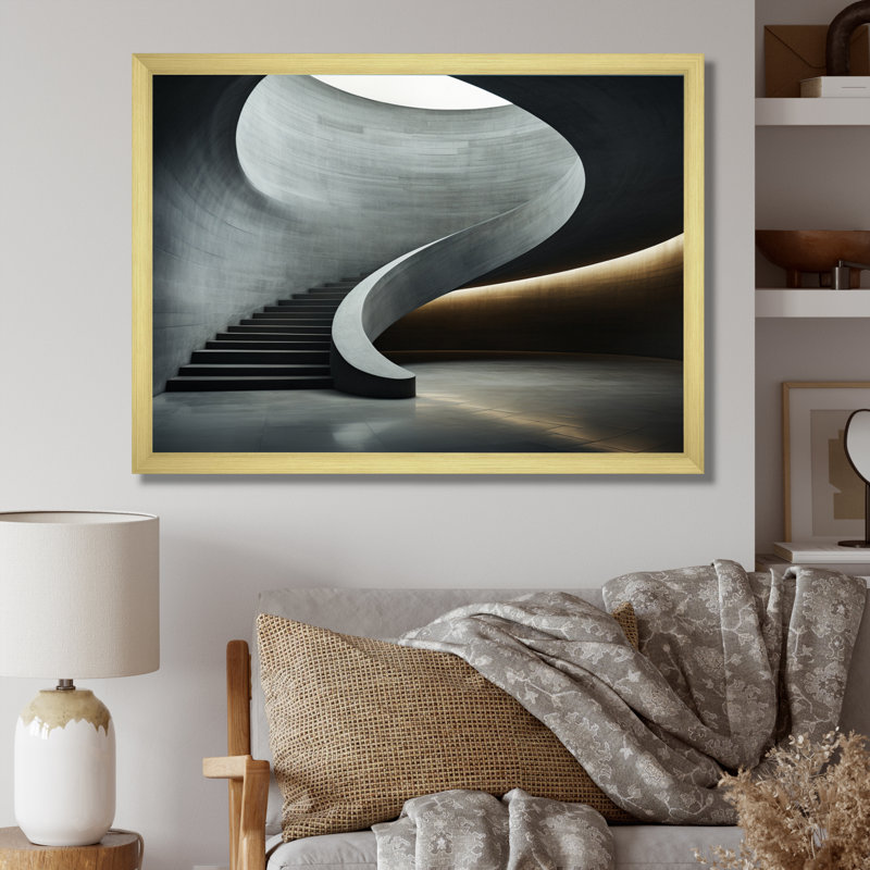 «Grey Concrete Canvas Subtle II», reproduction d'art sur toile, Cadre doré simple, H 24 po x l 32 po x P 1 po