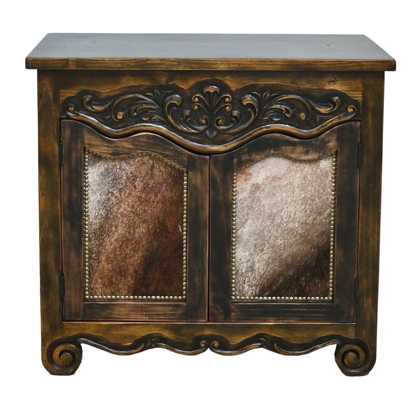 Western Carved Cabinet with Cowhide Inserts