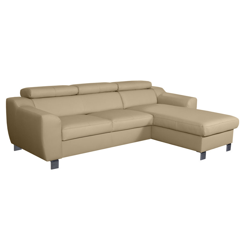 Alford Faux Leather Corner Sofa with Sleeping Function and Storage, Beige, Right Hand Facing
