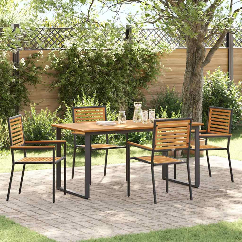 Patio Dining Set with, Black, 5, 75 cm H x 160 cm W x 80 cm D, Black, 4