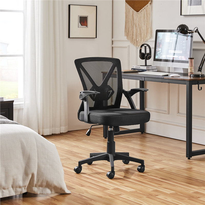 Valmar Ergonomic Task Chair with Adjustable Lumbar Support,90° Flip-up Armrests, Black
