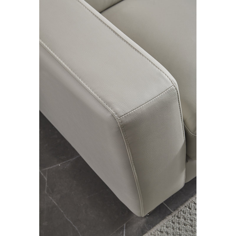 Gray Genuine Leather Sectional with Adjustable Headrest