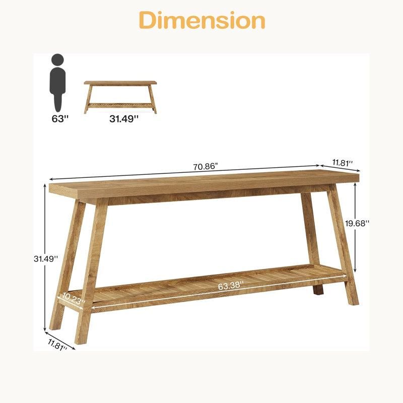 2-Tier Sofa Table,Console Table,Extra-Long Entryway Table, Light Brown