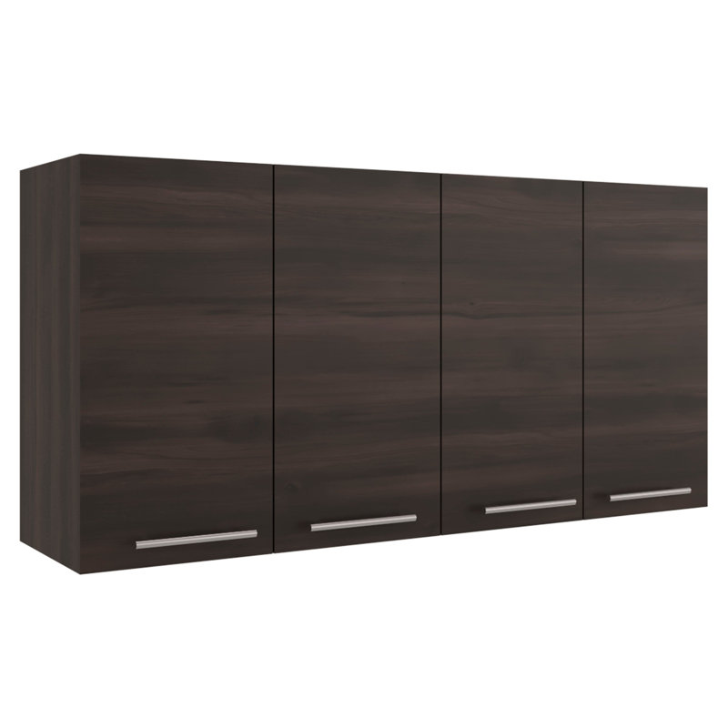 Armoire de cuisine murale Verona avec support à vaisselle intégré et quatre portes, DARK BROWN