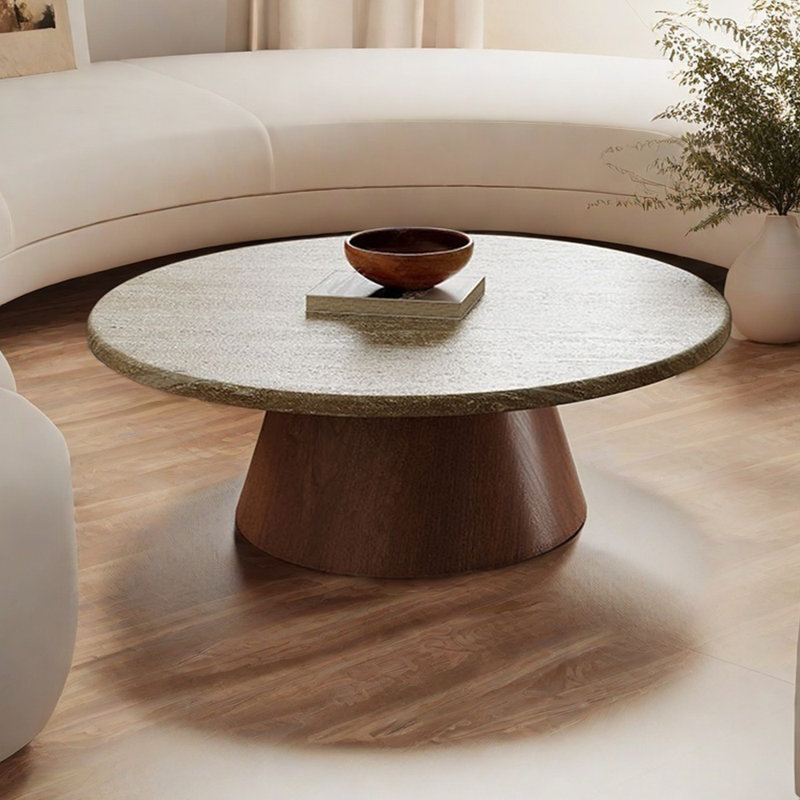 Table basse en travertin naturel, H 13,77 po x L 35,43 po x l 35,43 po