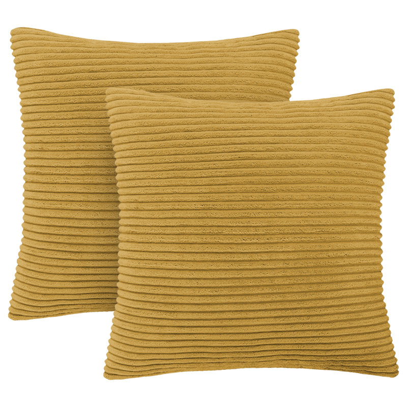 Aspire Homeware Striped Square Velvet Cushion Cover, Ochre, Pack of 2