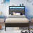 Bed Frame with Storage Headboard, Metal Platform Bed Frame with RGB Lights & Outlets-1361641478